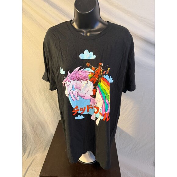 Marvel - Deadpool Riding Unicorn - Graphic Tee - Black Men's Size LARGE T-Shirt - Picture 1 of 3